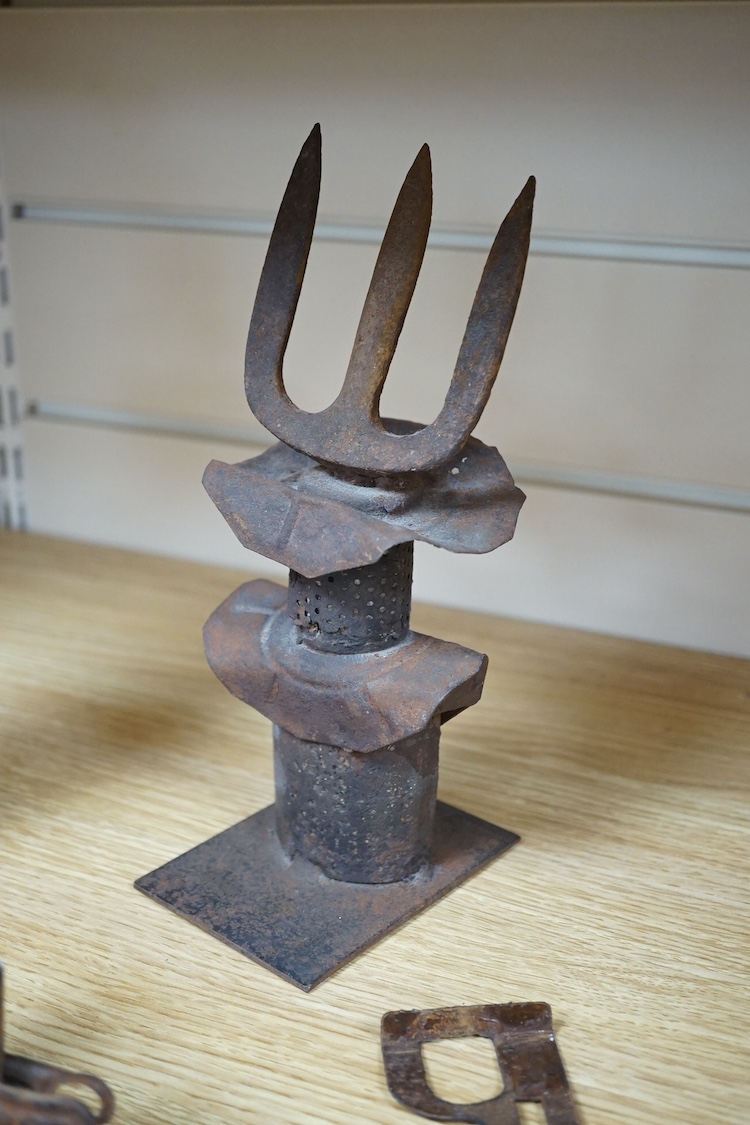 A group of mid century cast metal sculptures, 25cm. Condition - fair to good